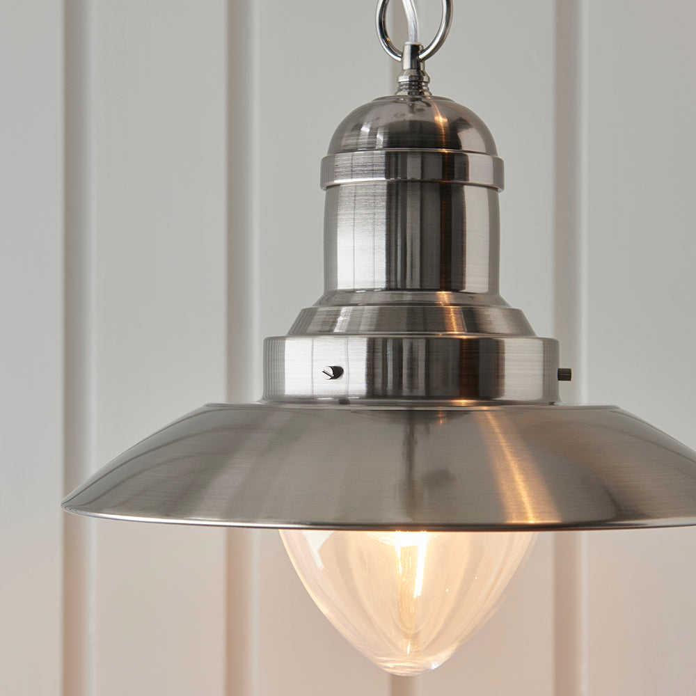 Endon Lighting 94404 Polperro 1Lt Pendant Antique Chrome & Gloss White