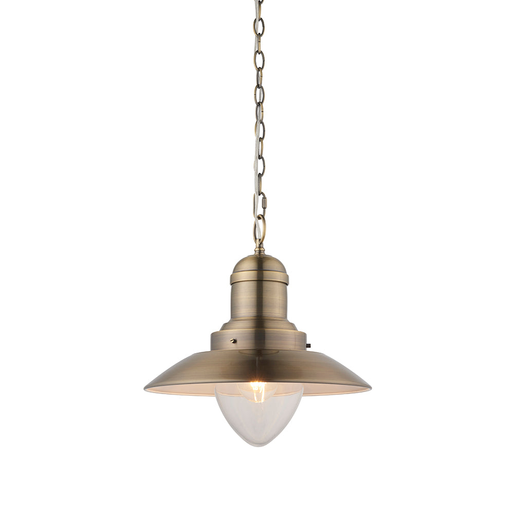 Endon Lighting 94405 Polperro 1Lt Pendant Antique Brass Plate & Gloss White
