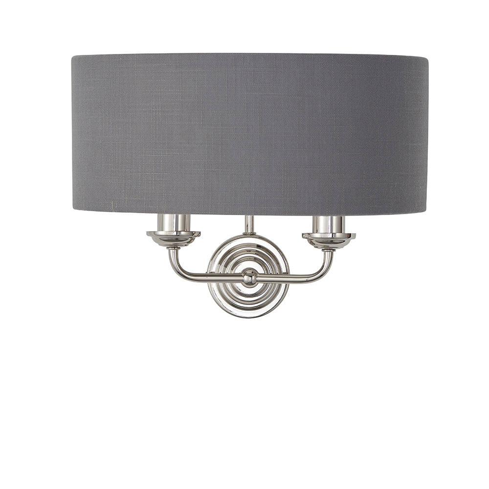 Endon Lighting 94406 Highclere 2Lt Wall Bright Nickel Plate & Charcoal Fabric