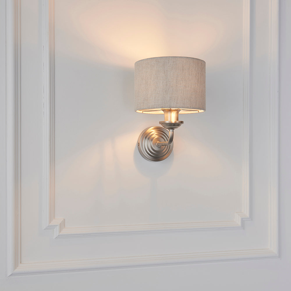 Endon Lighting 94407 Highclere 1Lt Wall Brushed Chrome Plate & Natural Linen