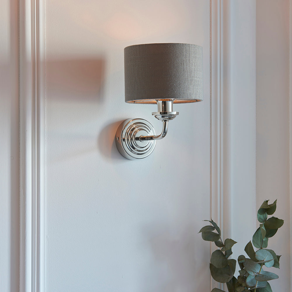 Endon Lighting 94408 Highclere 1Lt Wall Bright Nickel Plate & Charcoal Fabric