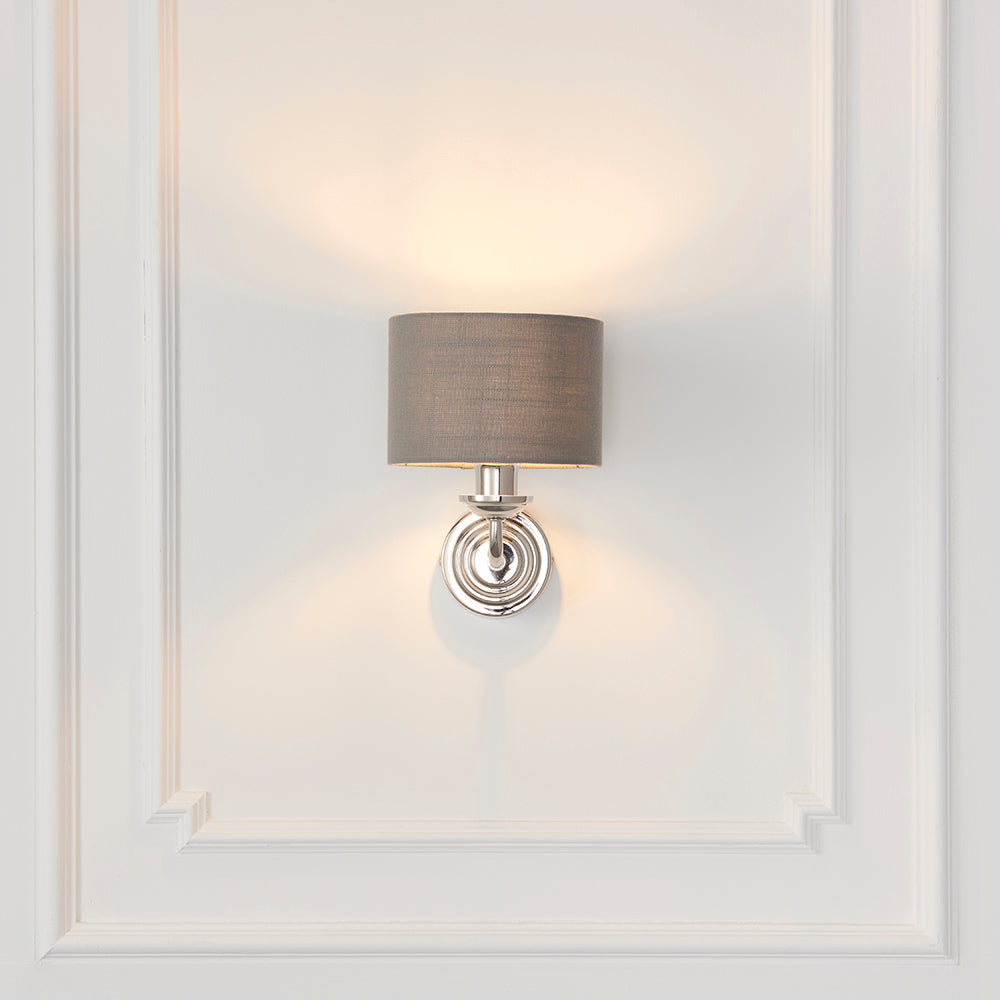 Endon Lighting 94408 Highclere 1Lt Wall Bright Nickel Plate & Charcoal Fabric