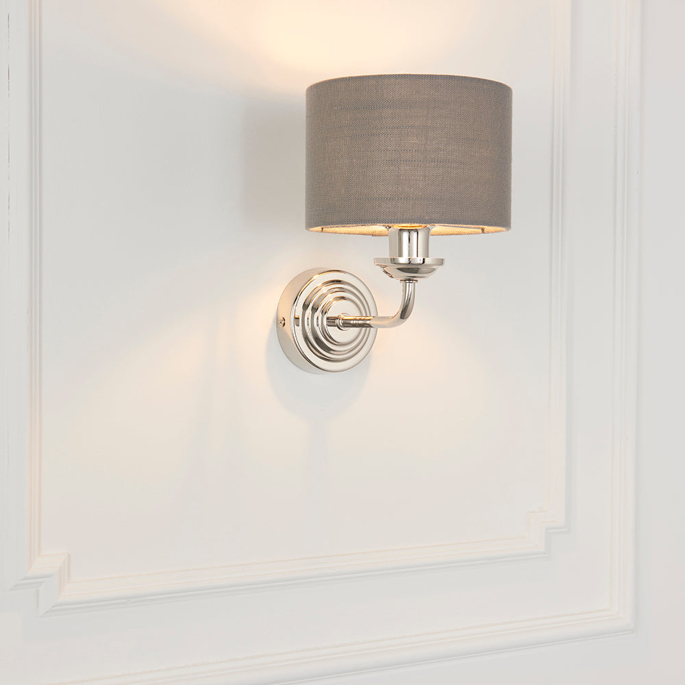 Endon Lighting 94408 Highclere 1Lt Wall Bright Nickel Plate & Charcoal Fabric