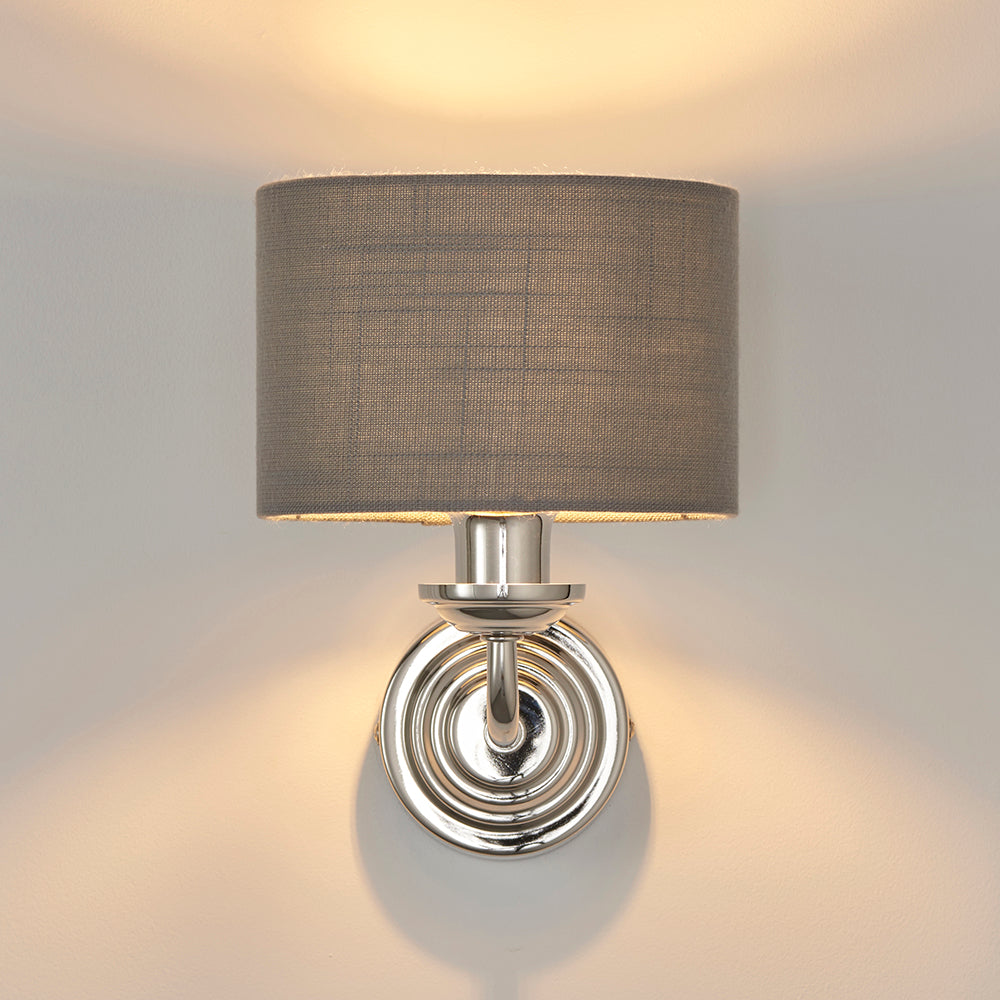 Endon Lighting 94408 Highclere 1Lt Wall Bright Nickel Plate & Charcoal Fabric