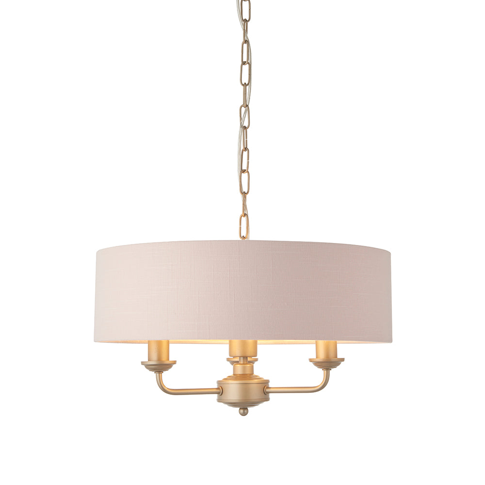 Endon Lighting 94410 Highclere 3Lt Pendant Champagne Paint & Blush Pink Fabric