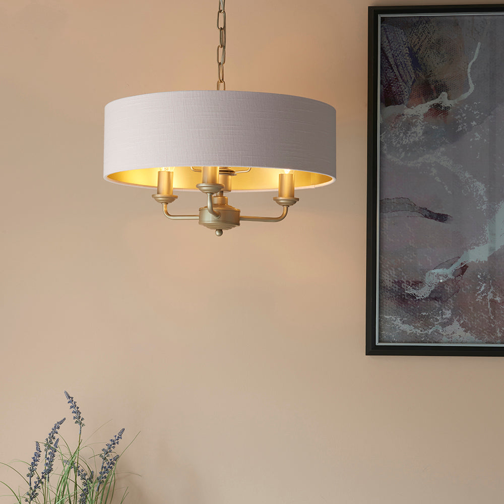 Endon Lighting 94410 Highclere 3Lt Pendant Champagne Paint & Blush Pink Fabric