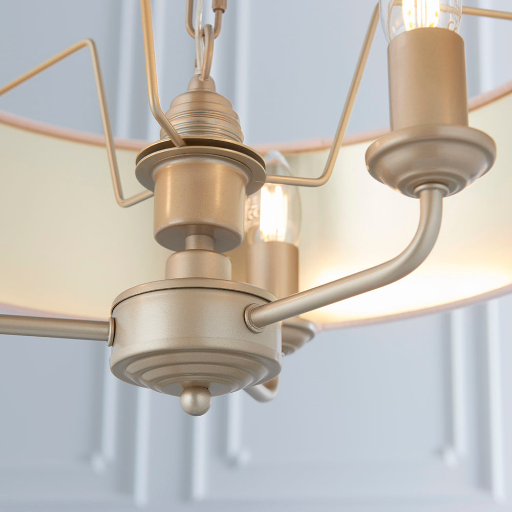 Endon Lighting 94410 Highclere 3Lt Pendant Champagne Paint & Blush Pink Fabric