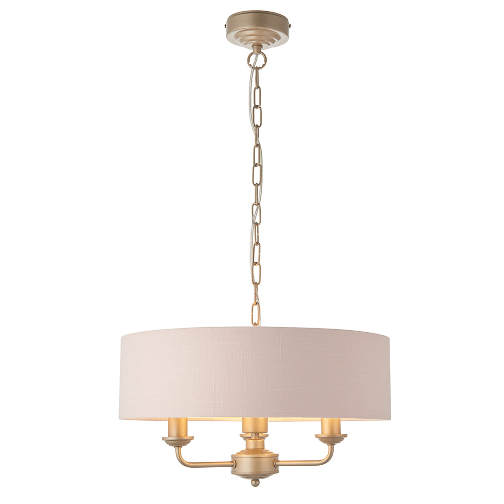 Endon Lighting 94410 Highclere 3Lt Pendant Champagne Paint & Blush Pink Fabric