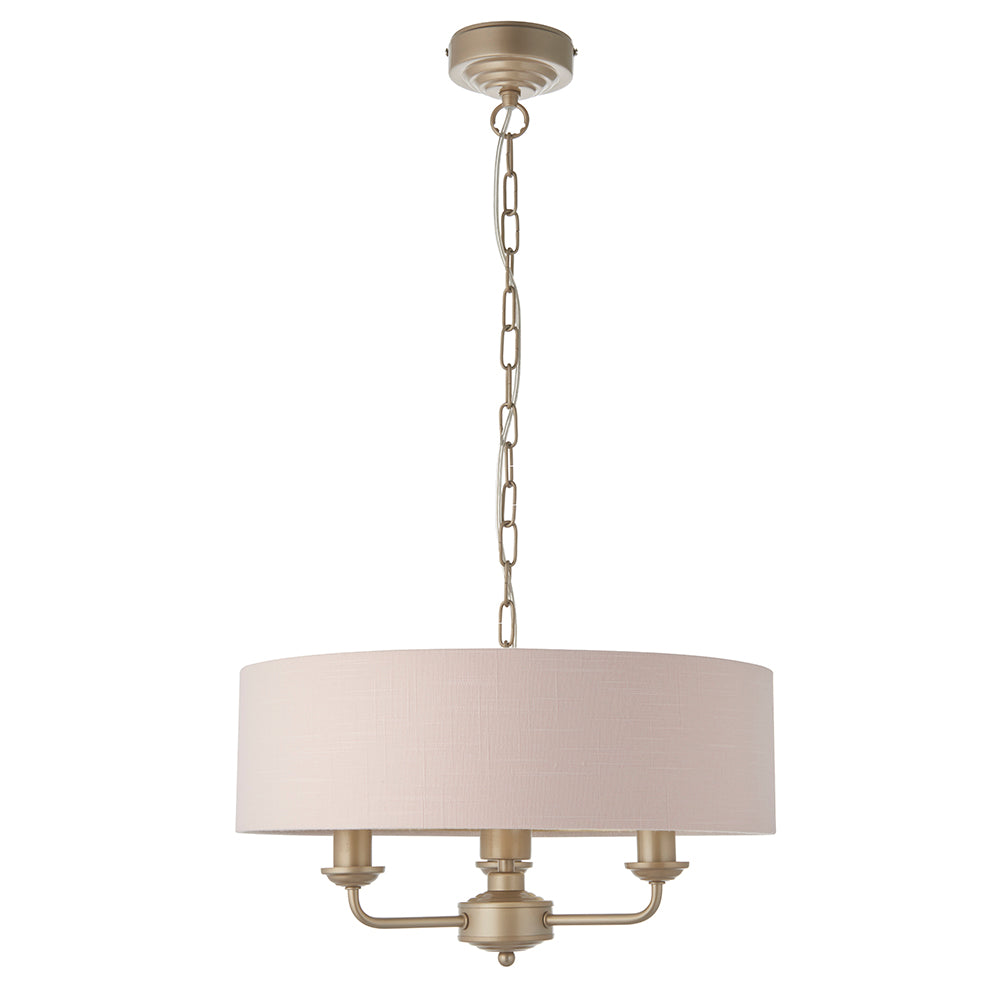 Endon Lighting 94410 Highclere 3Lt Pendant Champagne Paint & Blush Pink Fabric
