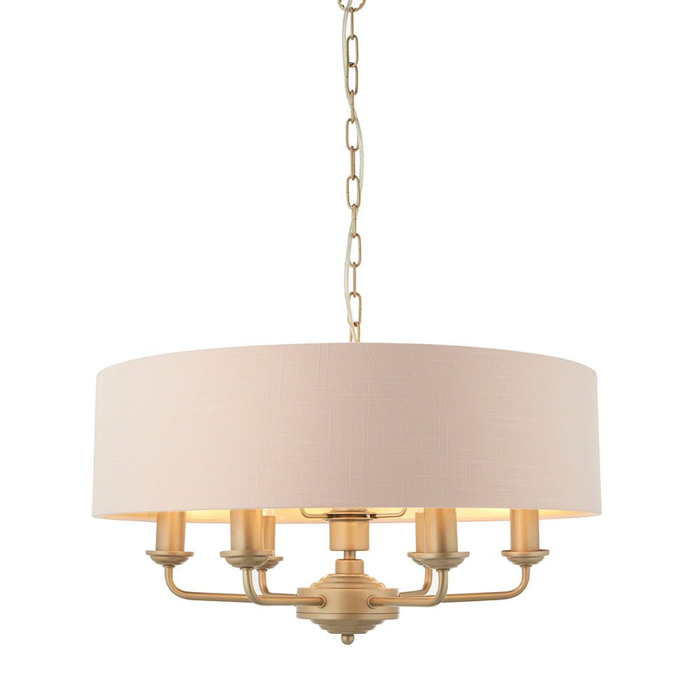 Endon Lighting 94412 Highclere 6Lt Pendant Champagne Paint & Blush Pink Fabric