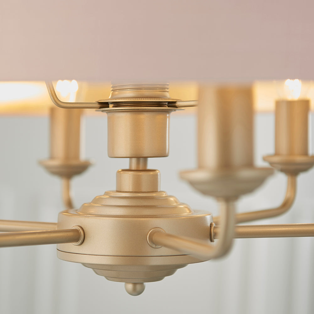 Endon Lighting 94412 Highclere 6Lt Pendant Champagne Paint & Blush Pink Fabric