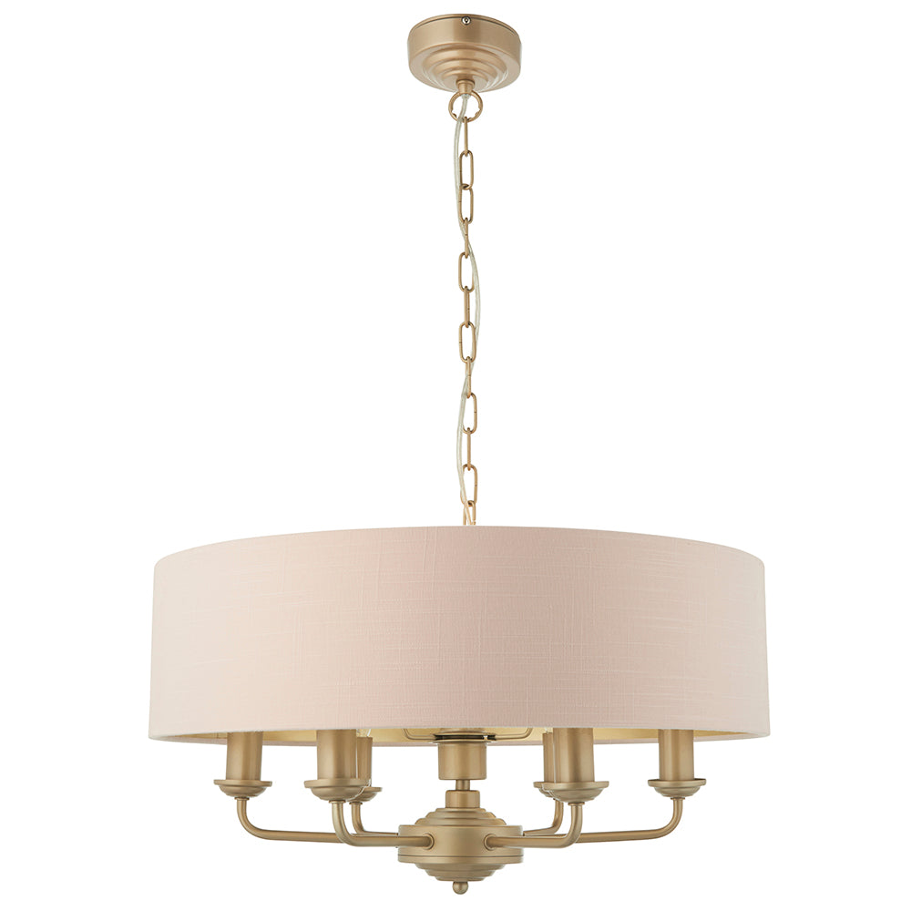 Endon Lighting 94412 Highclere 6Lt Pendant Champagne Paint & Blush Pink Fabric