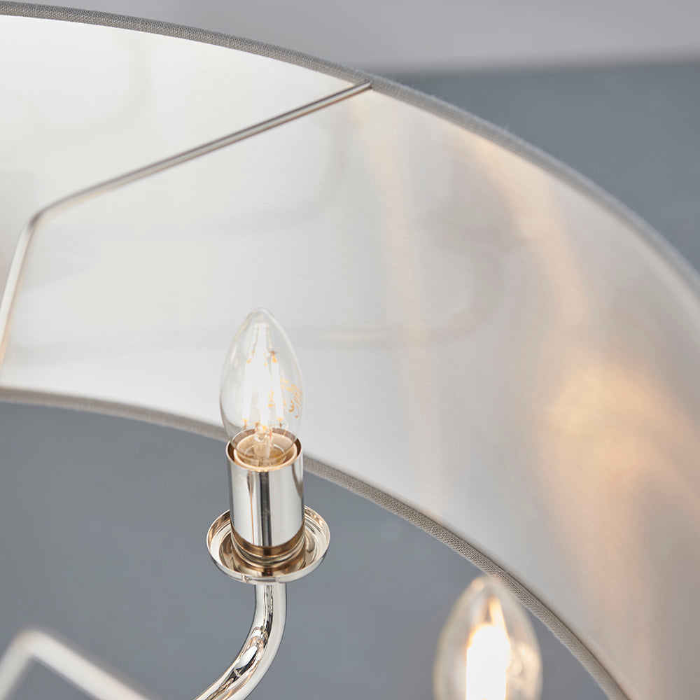 Endon Lighting 94415 Highclere 8Lt Pendant Bright Nickel Plate & Charcoal Fabric