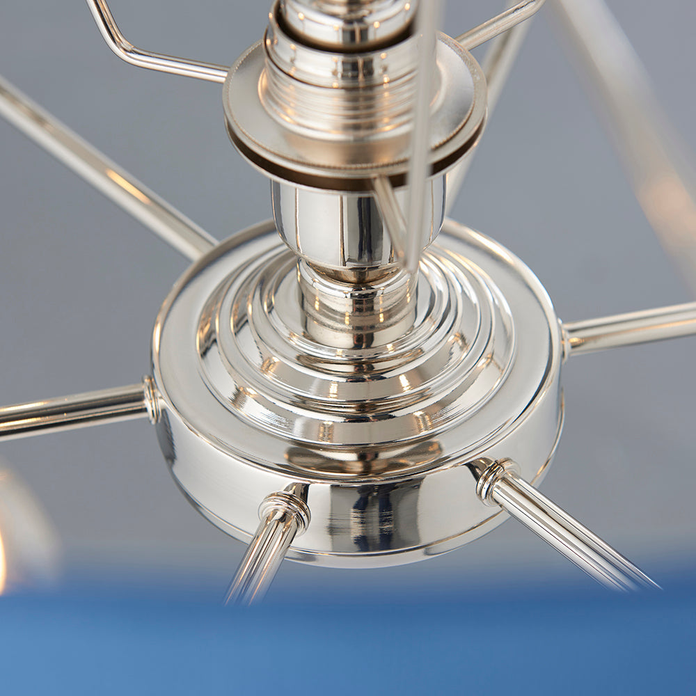 Endon Lighting 94416 Highclere 6Lt Pendant Bright Nickel Plate & Midnight Blue Fabric