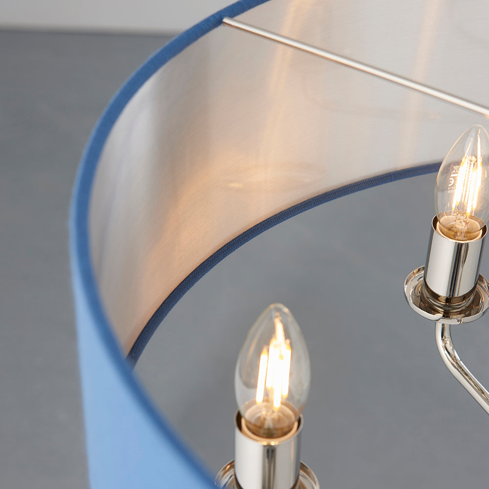Endon Lighting 94416 Highclere 6Lt Pendant Bright Nickel Plate & Midnight Blue Fabric