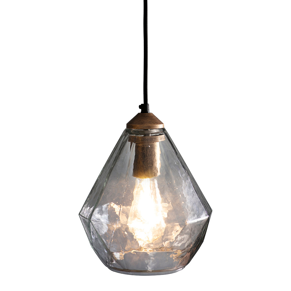 Endon Lighting 95462 Ebbe 1Lt Pendant Antique Gold Paint & Clear Glass