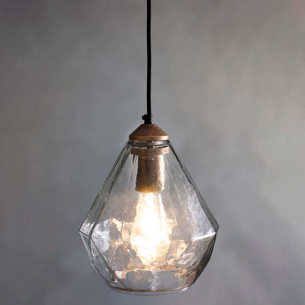 Endon Lighting 95462 Ebbe 1Lt Pendant Antique Gold Paint & Clear Glass