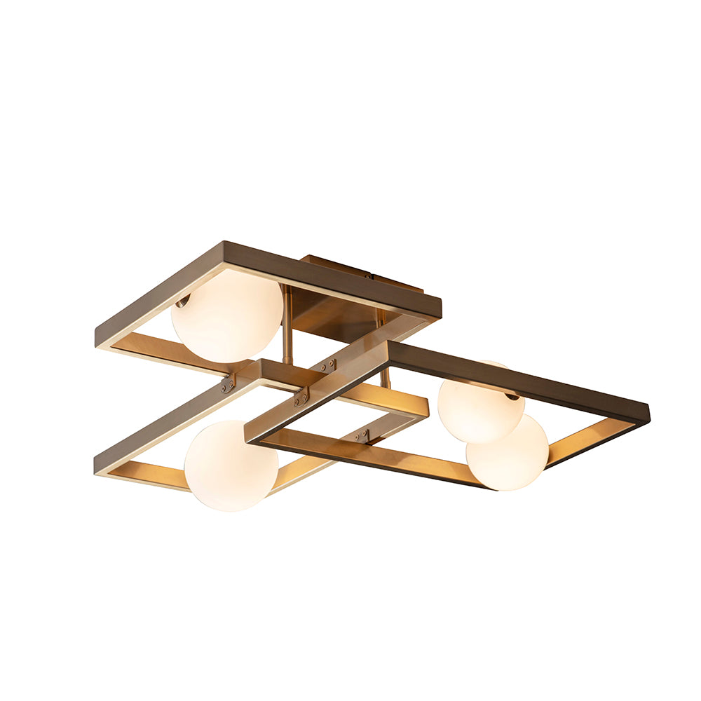 Endon Lighting 95479 Melek 4Lt Semi Flush Aged Brass Plate & Opal Glass