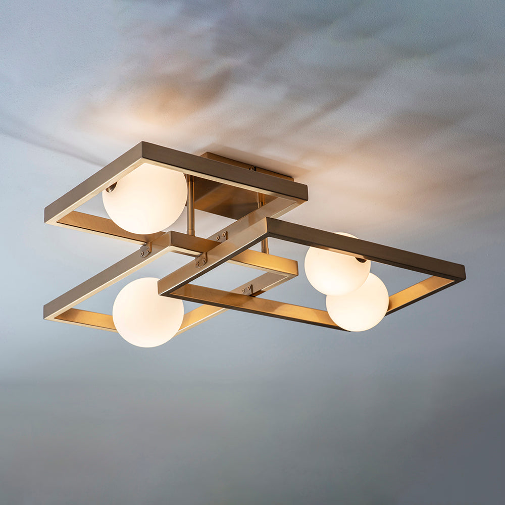 Endon Lighting 95479 Melek 4Lt Semi Flush Aged Brass Plate & Opal Glass