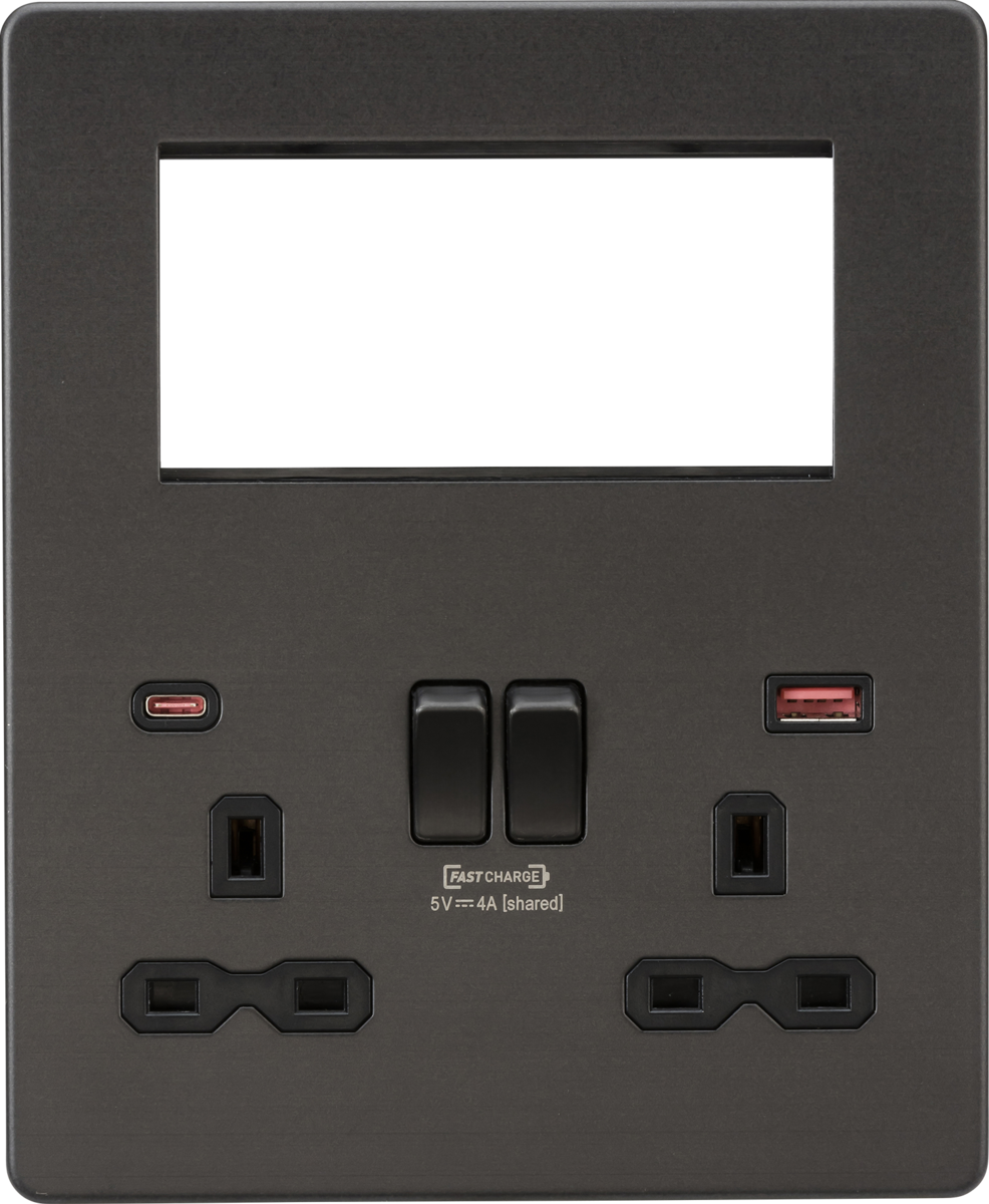 Screwless Small Multimedia Combination  Plate with FASTCHARGE - Smoked Bronze