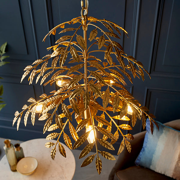 Layered leaf chandelier in gold