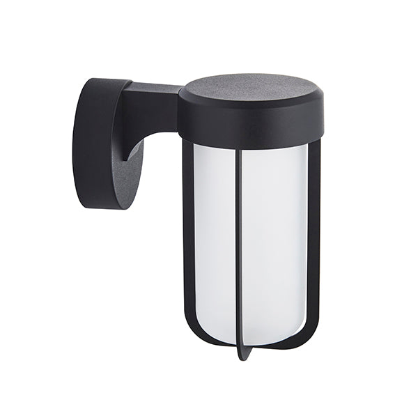 Die-cast IP44 black & frosted glass LED wall light