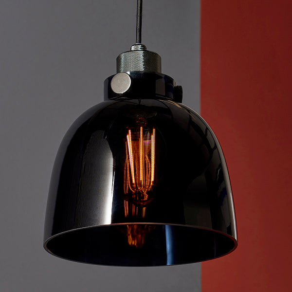 Black chrome with black tinted glass single pendant
