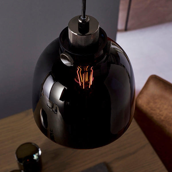 Black chrome with black tinted glass single pendant