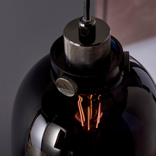Black chrome with black tinted glass single pendant