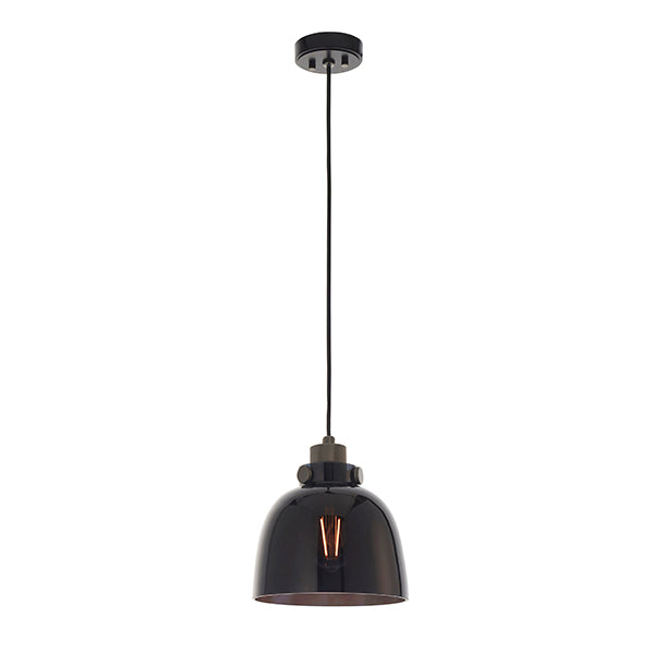 Black chrome with black tinted glass single pendant