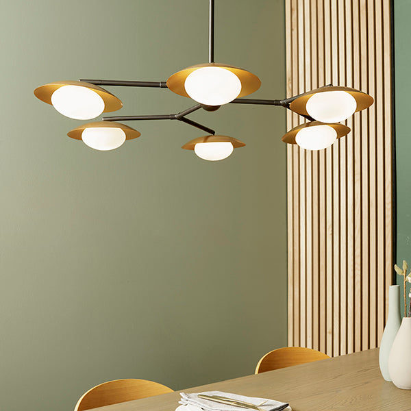 XL gold & bronze dish pendant with pebble shaped glass
