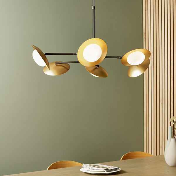 XL gold & bronze dish pendant with pebble shaped glass