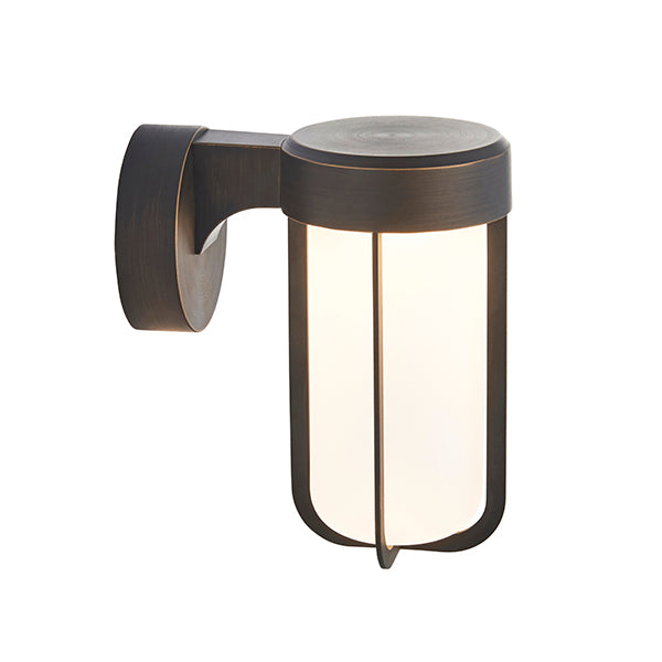 Die-cast IP44 brushed bronze & frosted glass LED wall light