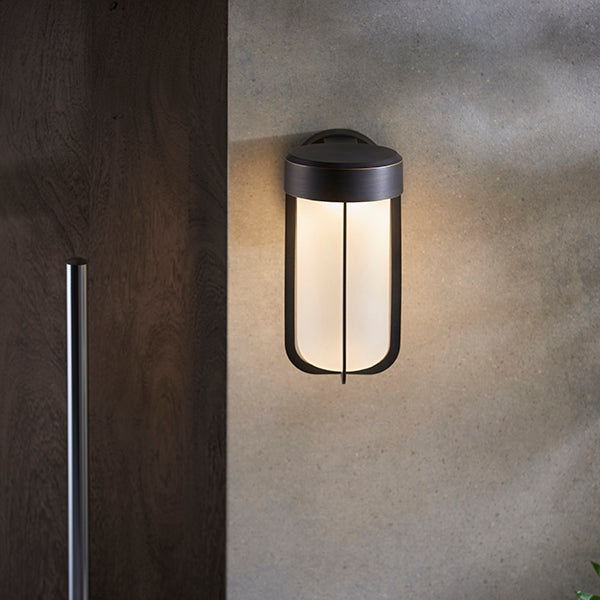 Die-cast IP44 brushed bronze & frosted glass LED wall light