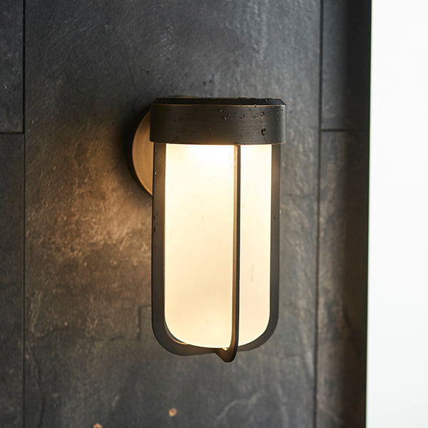 Die-cast IP44 brushed bronze & frosted glass LED wall light