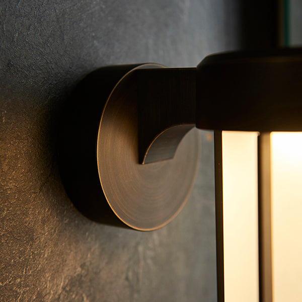 Die-cast IP44 brushed bronze & frosted glass LED wall light