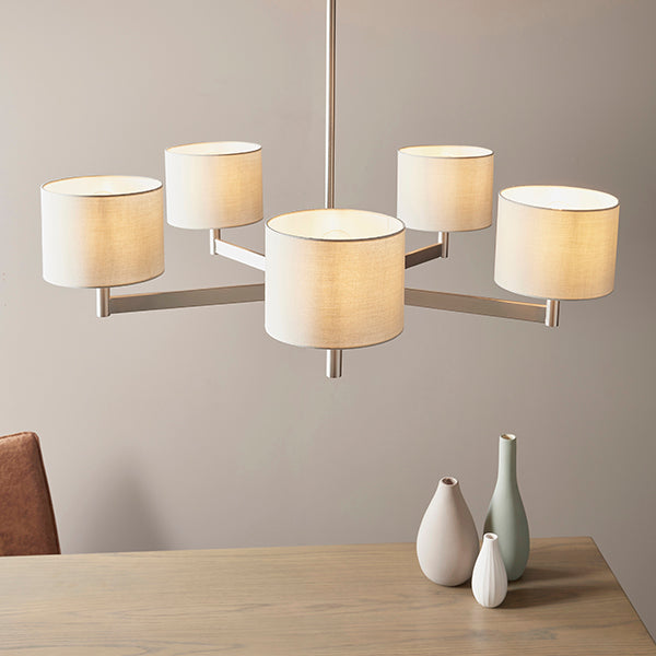 Large multi arm pendant with taupe shades