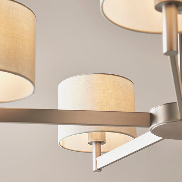 Large multi arm pendant with taupe shades