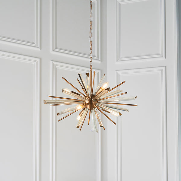 Antique brass plated pendant with glass shards