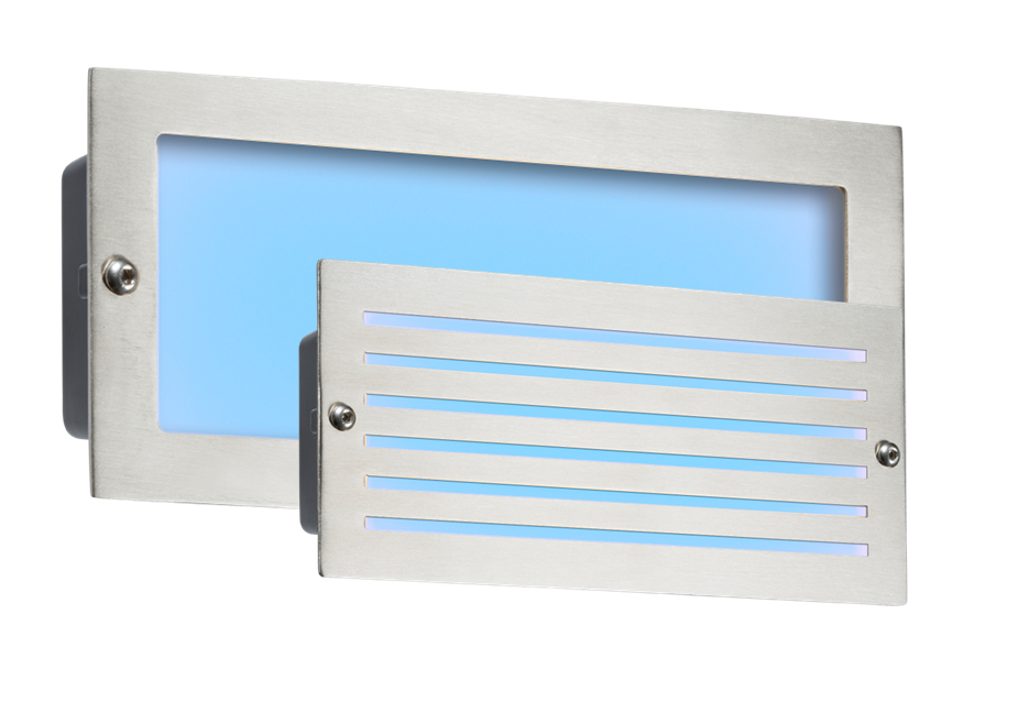 ML Accessories-BLED5SB 230V IP54 5W Blue LED Recessed Brick Light - Brushed Steel Fascia