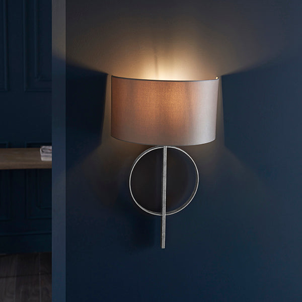Hoop silver leaf wall light with mink shade