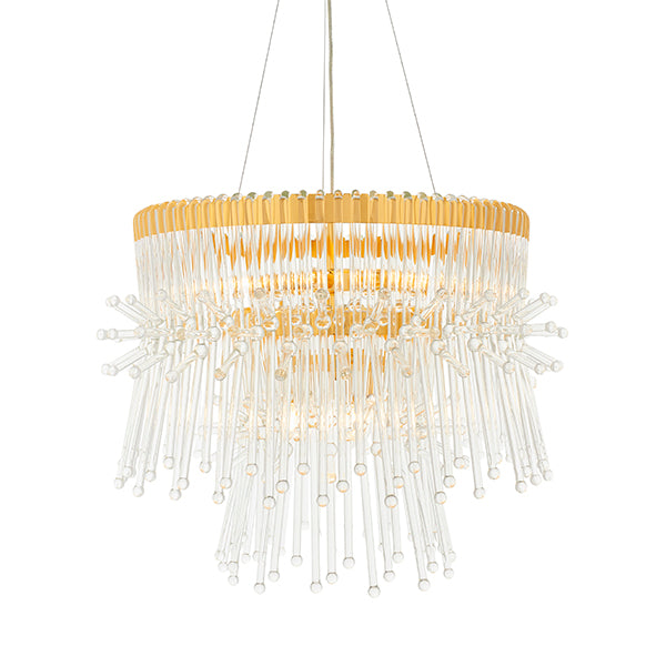 XL gold plated chandelier with glass rods