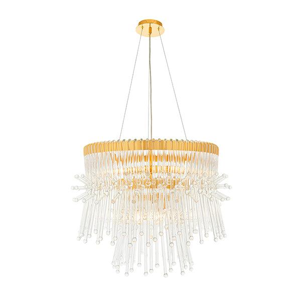 XL gold plated chandelier with glass rods