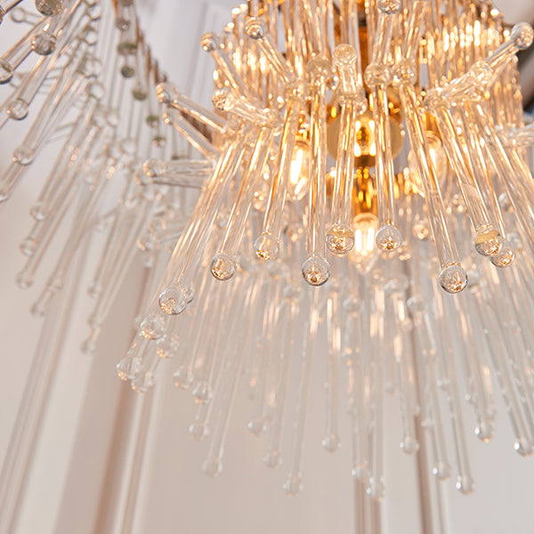XL gold plated chandelier with glass rods