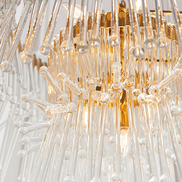 XL gold plated chandelier with glass rods