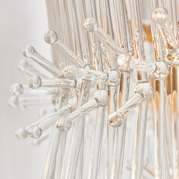 XL gold plated chandelier with glass rods