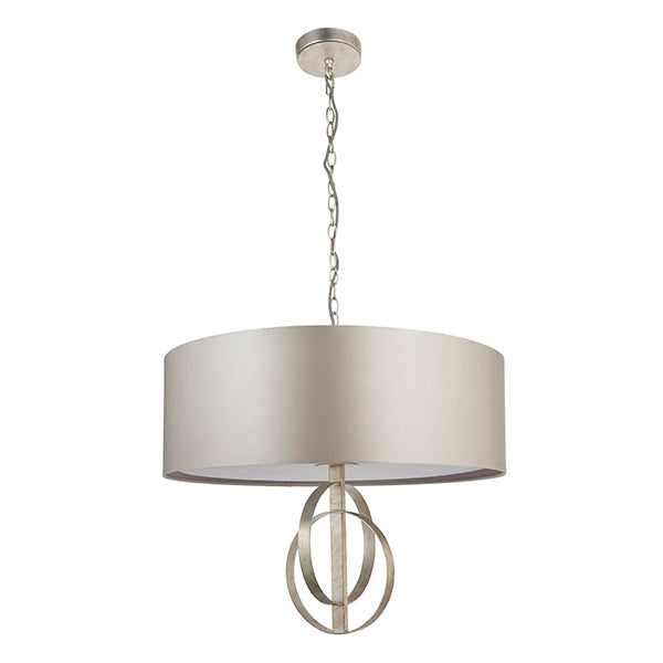 Double hoop silver leaf pendant light with XL mink shade