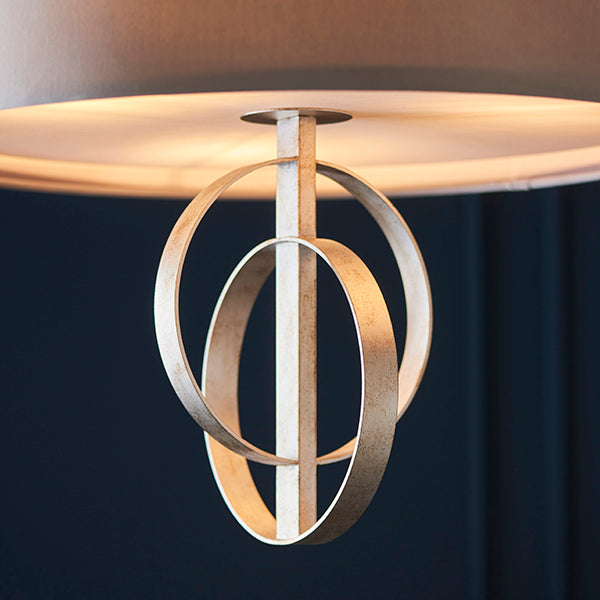 Double hoop silver leaf pendant light with XL mink shade