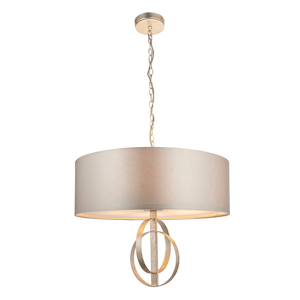 Double hoop silver leaf pendant light with XL mink shade