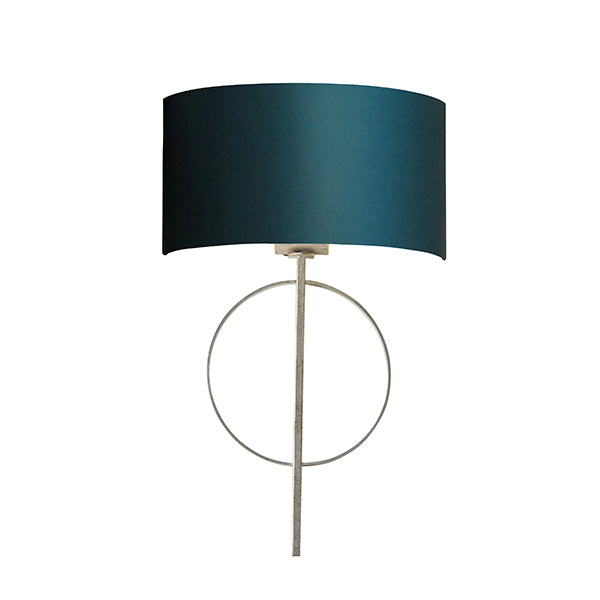 Hoop silver leaf wall light with teal shade